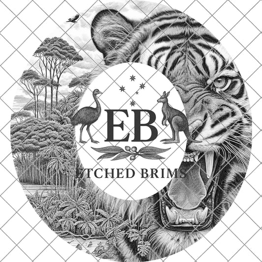 Roaring Tiger, Hat Burning Design, Hat Engraving Template, Wide Brim Burned Hat, PNG Laser Design, EB792