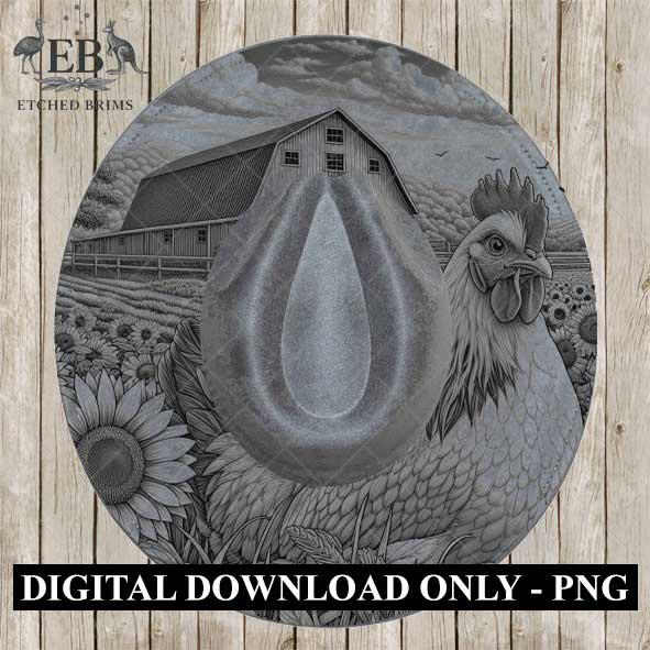 Chicken & Sunflowers, Hat Burning Design, Digital Download PNG, Hat Burning Templates, Laser Engraving Design, Hat Burning Stencils, EB508