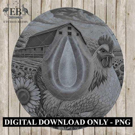 Chicken & Sunflowers, Hat Burning Design, Digital Download PNG, Hat Burning Templates, Laser Engraving Design, Hat Burning Stencils, EB508
