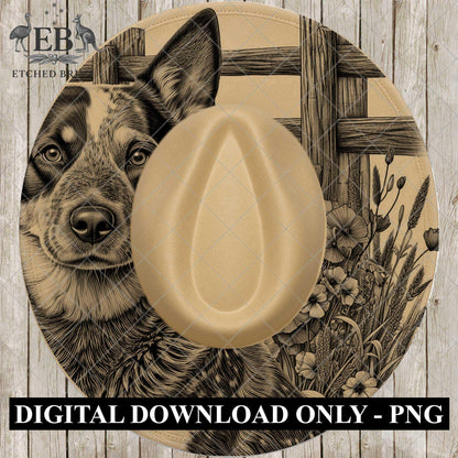 Blue Heeler Dog, Hat Burning Design, PNG for Laser Engraving, Farm Dog PNG, Wide Brim Fedora, EB1046