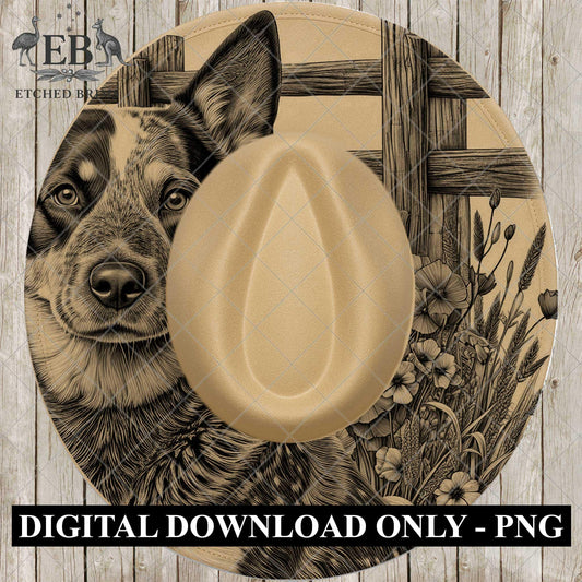 Blue Heeler Dog, Hat Burning Design, PNG for Laser Engraving, Farm Dog PNG, Wide Brim Fedora, EB1046