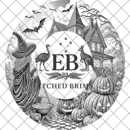 Halloween Hat Template, Witch, Pumpkin, Haunted House, Spooky Season, PNG, Hat Burning Stencil, Hat Burning Design, Engraving Pattern, EB427