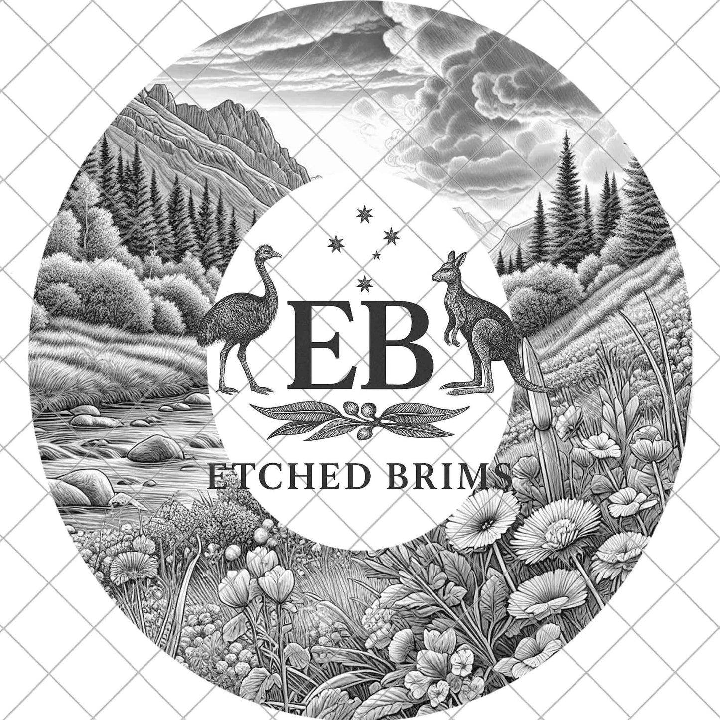 Mountain Wildflowers, Hat Burning Design, Scenic Fedora Hat Laser Engraving Template, PNG PDF, EB1058