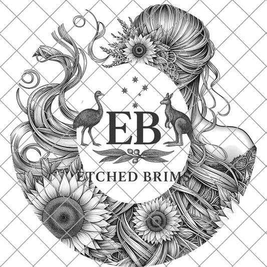 Girl and Sunflowers 3 Hat Burning Design, Digital Download PDF & PDF Hand Burning, Wide Brim Hat, Printable Hat Stencil, EB622