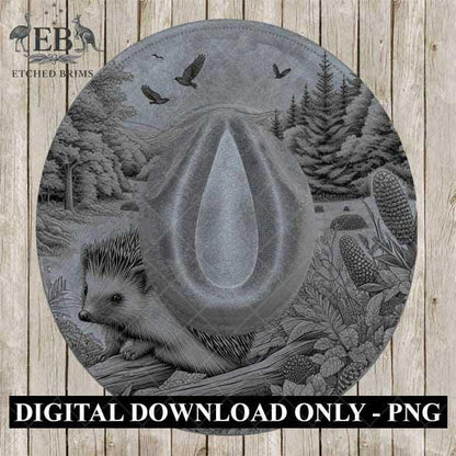 Hat Burning Design, Hedgehog and Woodlands 5, Wide Brim Hat Design, Hat Burning Template, Hat Burning Stencil, Laser File, PNG File, EB474