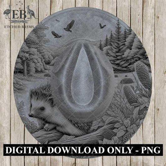 Hat Burning Design, Hedgehog and Woodlands 5, Wide Brim Hat Design, Hat Burning Template, Hat Burning Stencil, Laser File, PNG File, EB474