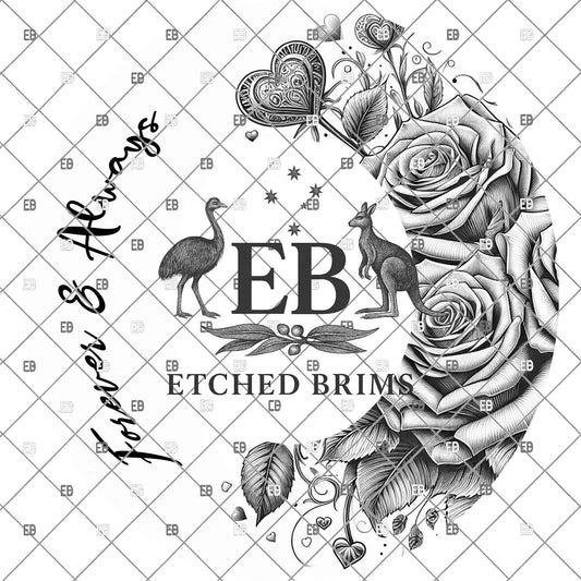 Roses & Hearts Valentine Quote, Hat Burning Design, Digital Download PNG, Wide Brim Laser Template Design, EB1122A