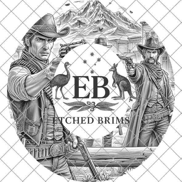 Gunslinger Cowboy 2 Hat Engraving, Western Brim Template, Digital Laser Design Wide Brim Faux Suede Hat, Boho,Laser Hat Burning File EB253