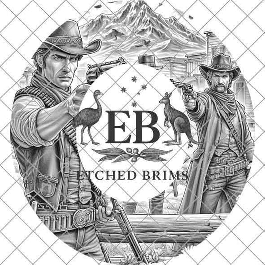 Gunslinger Cowboy 2 Hat Engraving, Western Brim Template, Digital Laser Design Wide Brim Faux Suede Hat, Boho,Laser Hat Burning File EB253