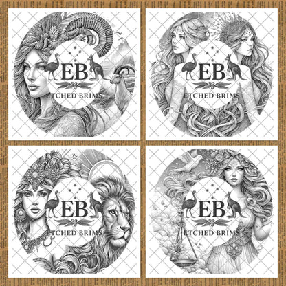 Zodiac Star Signs Hat Burning Templates Bundle. Laser Engraving Designs with PNG & Hat Hand Burning Stencils PDF. 12 Constellations EB303