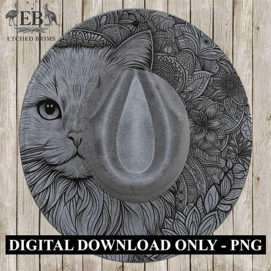 Boho Cat Mandala, Laser Hat Burning Design, Digital Download PNG, Hat Burning Template, Hat Laser Engraving Design, Wide Brim Hat File EB09