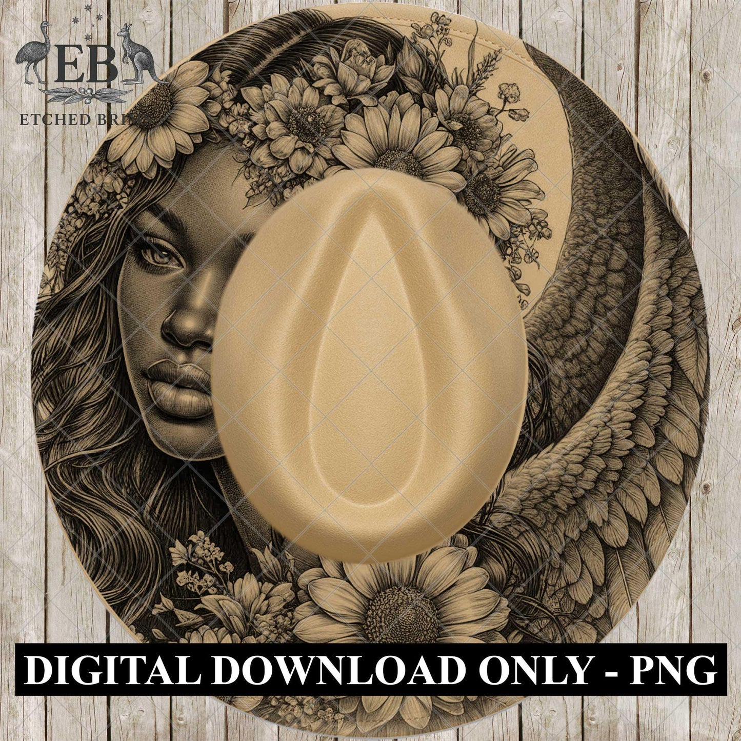 Angel Woman Wings, Hat Burning Design, Wide Brim Hat Template, Burned Hat PNG, Pyrography, Hat Design Pattern, EB814