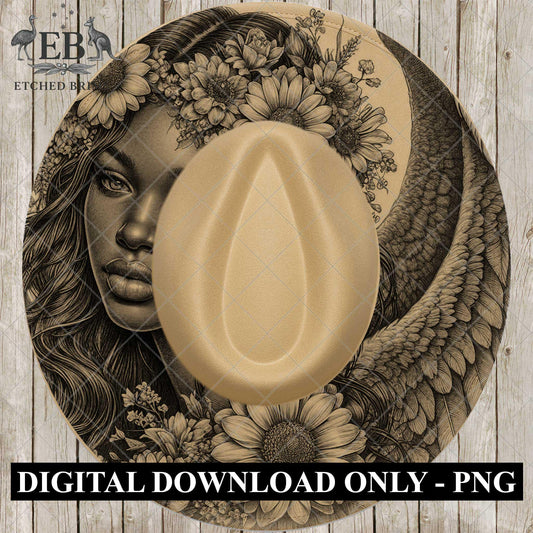 Angel Woman Wings, Hat Burning Design, Wide Brim Hat Template, Burned Hat PNG, Pyrography, Hat Design Pattern, EB814