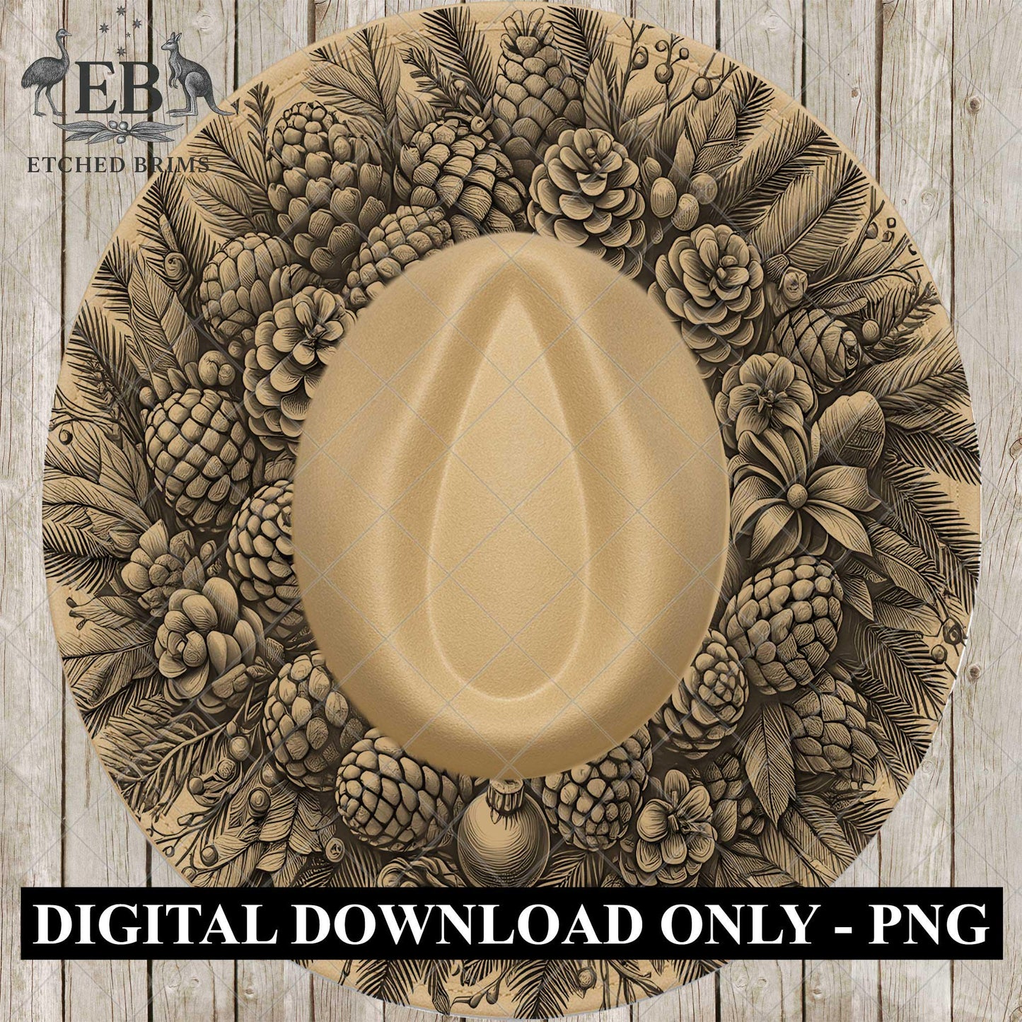 Christmas Wreath & Pinecones, Hat Burning Design, Festive Digital Download, Hat Burning Template, Wide Brim Hat Design, Hat Stencil, EB677