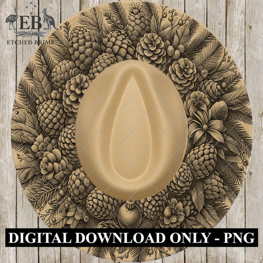 Christmas Wreath & Pinecones, Hat Burning Design, Festive Digital Download, Hat Burning Template, Wide Brim Hat Design, Hat Stencil, EB677