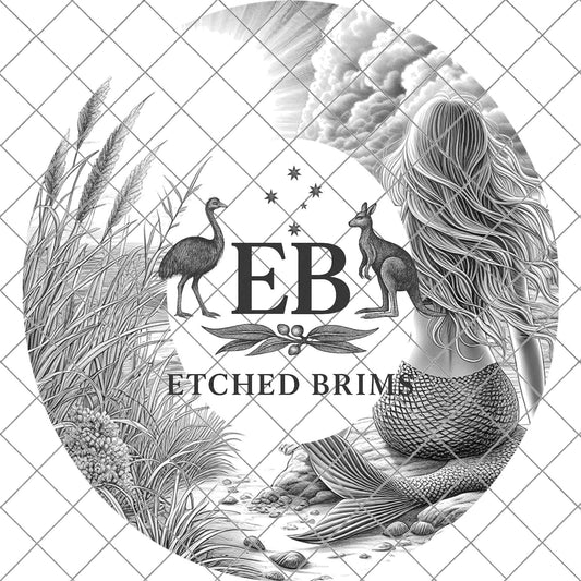 Mermaid on the Beach 11, Hat Burning Design, Digital Download PNG, Hat Burning Template, Laser Engraving Design, Wide Brim Hat File, EB658