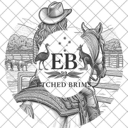 Cowgirl Horse 11, Laser Hat Burning Design, Digital Download PNG, Hat Burning Template, Hat Laser Engraving Design, Wide Brim Hat File EB218