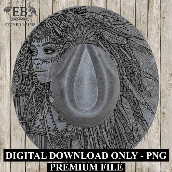 Hippy Woman 7, Boho,Hippie, Laser Hat Burning Design, Digital Download PNG, Hat Burning Template, Hat Laser Engraving Design, Hat File EB159