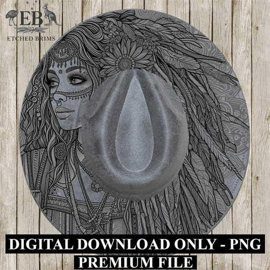 Hippy Woman 7, Boho,Hippie, Laser Hat Burning Design, Digital Download PNG, Hat Burning Template, Hat Laser Engraving Design, Hat File EB159