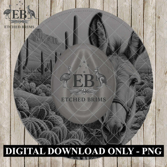Western Mule Hat Burning Design, Wide Brim Hat with Desert Mule, Engraving File, EB1194