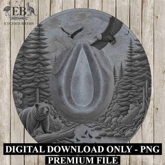 Bear 6, Eagle & Trees, Laser Hat Burning Design, Digital Download PNG, Hat Burning Template, Hat Laser Engraving Design, Hat File EB359