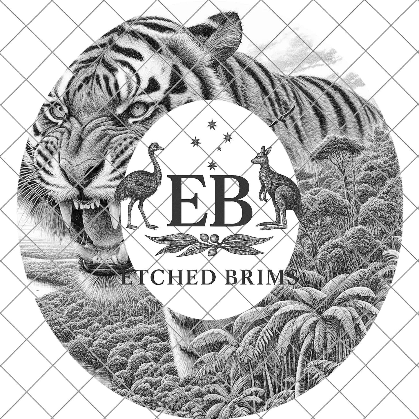 Roaring Tiger, Hat Burning Design, Hat Engraving Template, Wide Brim Burned Hat, PNG Laser Design, EB788