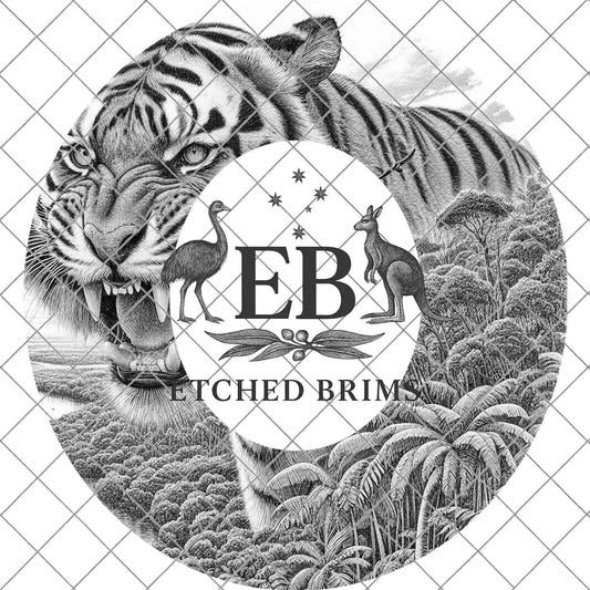 Roaring Tiger, Hat Burning Design, Hat Engraving Template, Wide Brim Burned Hat, PNG Laser Design, EB788