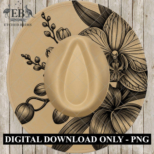 Orchid Flowers 2 Wide Brim Hat Design, Laser Hat Burning, Digital Download PNG, Hat Burning Template, Hat Laser Engraving Design, EB866