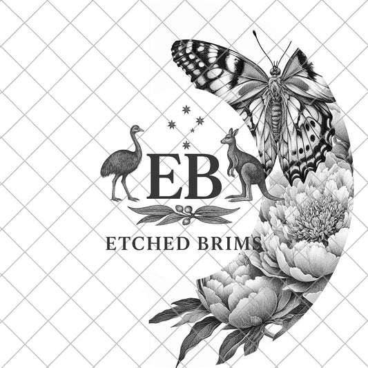 Peony Flowers Butterfly Half Hat Burning Design, Laser Engraving Template, Wide Brim Fedora, SVG & PNG, EB1001