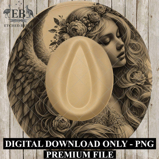 Angel Woman Wings, Hat Burning Design, Wide Brim Hat Template, Burned Hat PNG, Pyrography, Hat Design Pattern, EB798