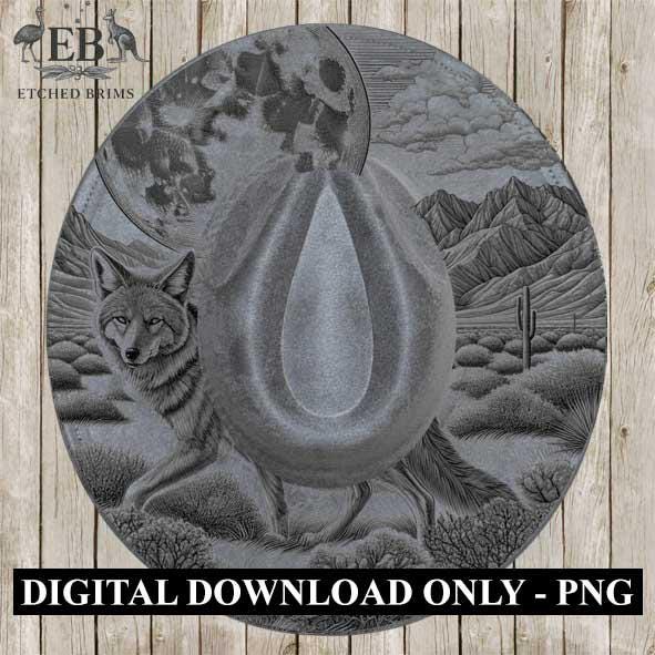 Desert Wolf 6 Hat Engraving Template, Howling Wolf Western Desert Scene, Laser Hat Design, Wide Brim Hat, Cowboy Style, Laser File EB179
