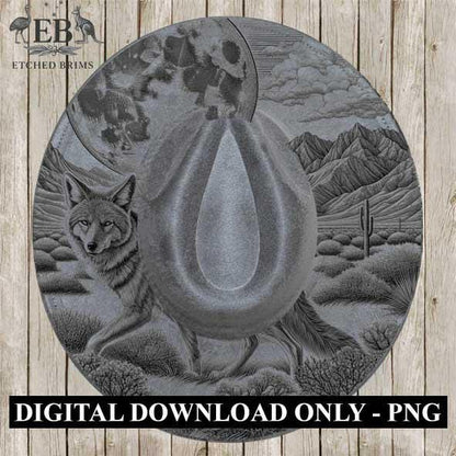 Desert Wolf 6 Hat Engraving Template, Howling Wolf Western Desert Scene, Laser Hat Design, Wide Brim Hat, Cowboy Style, Laser File EB179