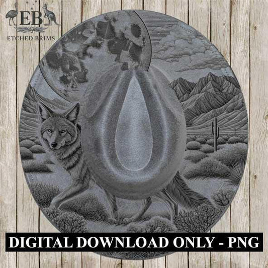 Desert Wolf 6 Hat Engraving Template, Howling Wolf Western Desert Scene, Laser Hat Design, Wide Brim Hat, Cowboy Style, Laser File EB179