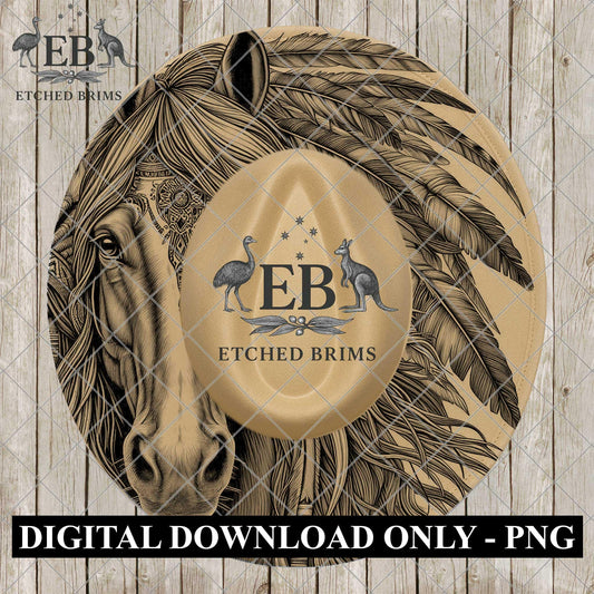 Western Indian Horse, Hat Engraving Design, Native Feather Horse, Hat Burning Template, Hat Laser Stencil Design, EB1154