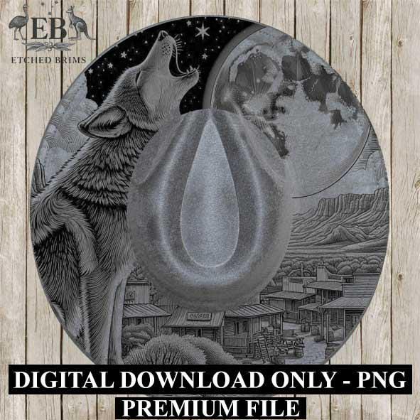 Desert Wolf 5 Hat Engraving Template, Howling Wolf Western Desert Scene, Laser Hat Design, Wide Brim Hat, Cowboy Style, Laser File EB178
