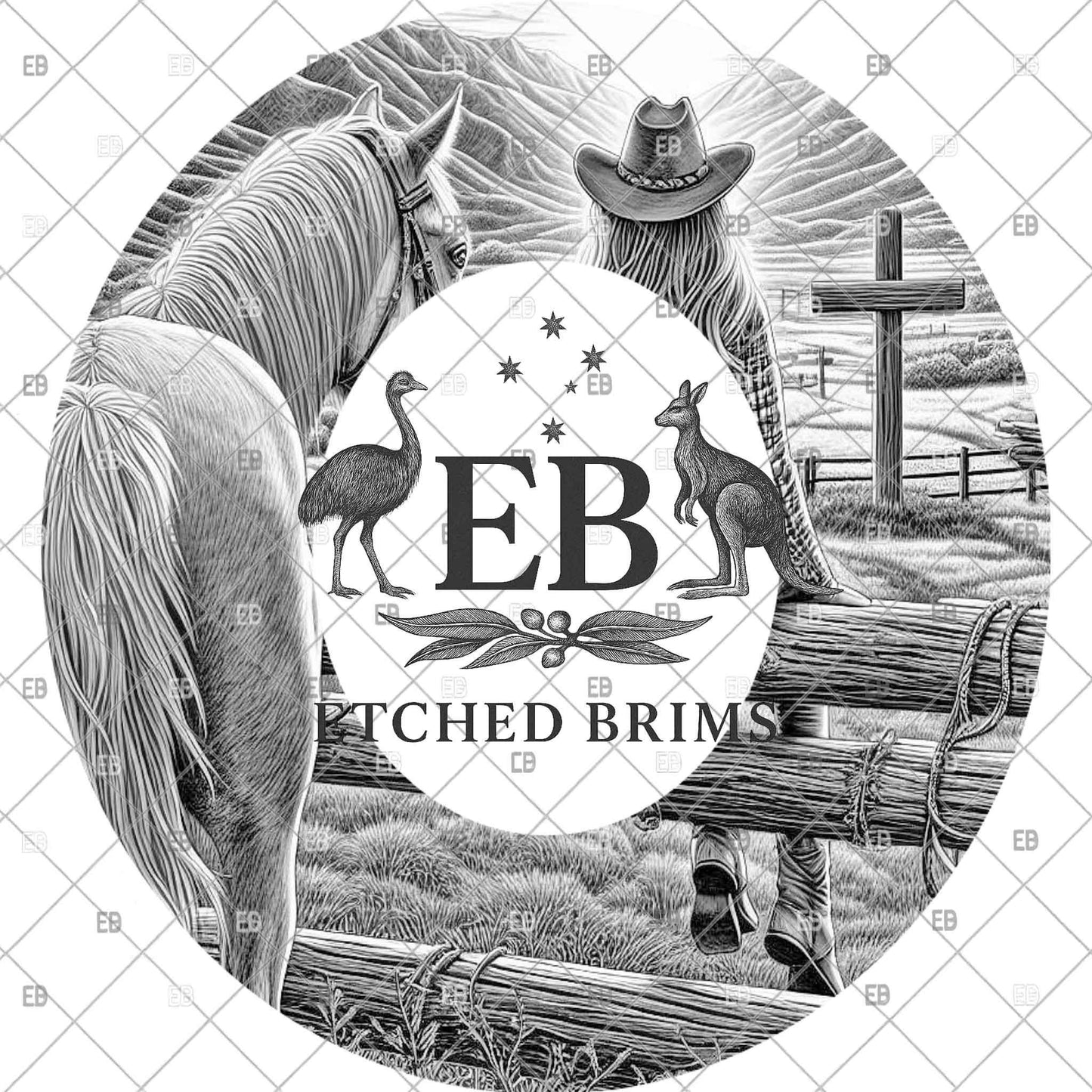 Cowgirl Horse & Cross, Hat Burning Design, Christian Design, Digital Download PNG, Hat Burning Template, Hat Laser Engraving Design, EB1226