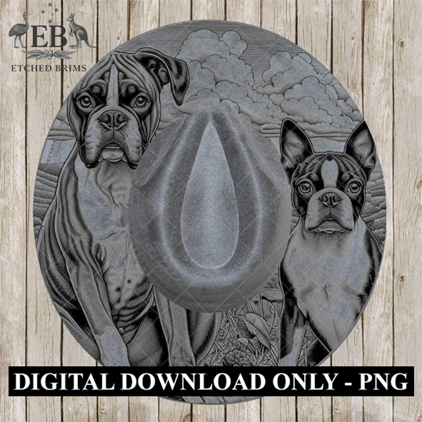 Boxer & Bosten Terrier Dogs, Hat Burning Design, PNG for Laser Burning, Wide Brim Design, Digital Download, PDF Stencil, EB599
