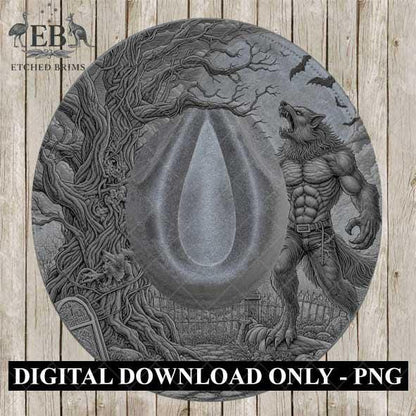 Halloween Hat Template, Werewolf Hat Burning Design, Spooky Season, PNG, Hat Burning Stencil, Hat Burning Design, Engraving Pattern, EB468