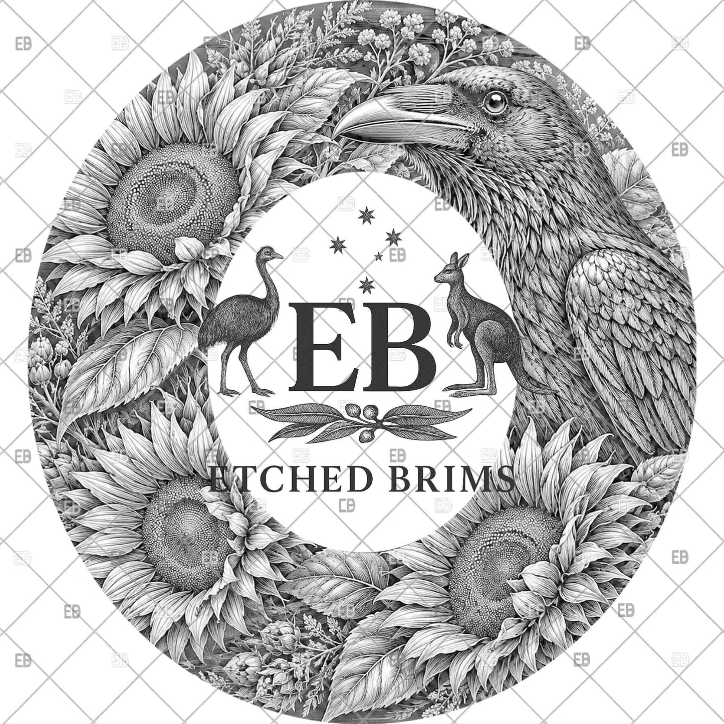 Sunflower and Raven Hat Burning Template, Laser Engraving Design for Wide Brim Fedora Hats, EB1276