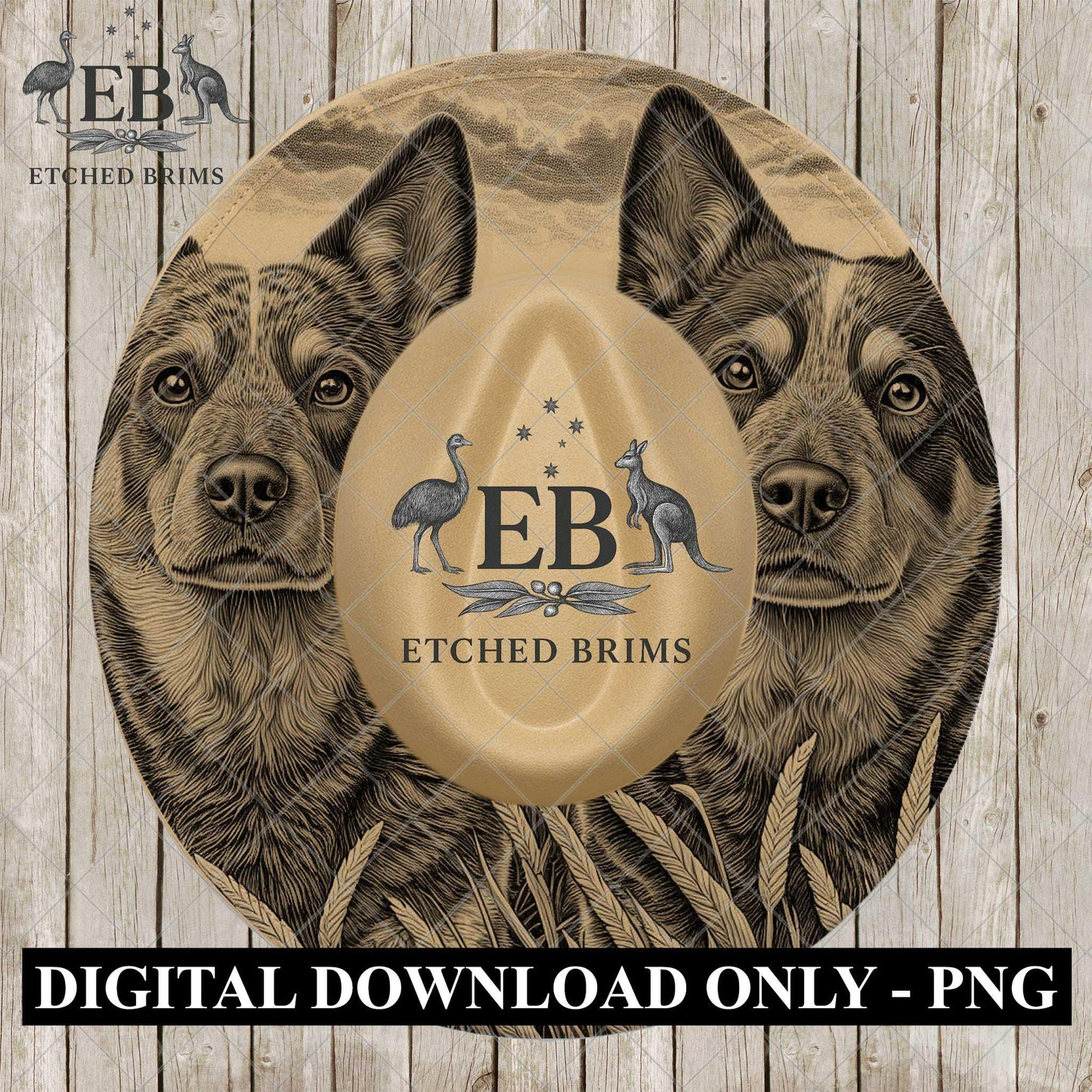 Blue Heeler Dogs, Hat Engraving Design for Laser Burning, Farm Dogs PNG, Wide Brim Fedora, EB1181