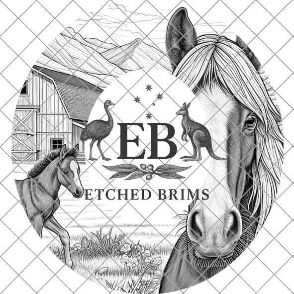 Hat Burning Design, Horse & Foal 1, Farm Design, Hat Burning Template, Cowgirl Hat, Hat Burning Stencil, Wide Brim Hat Design, EB440