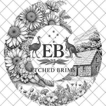 Cottage 1 Laser Hat Burning Design, Digital Download PNG, Hat Burning Template, Hat Laser Engraving Design, Wide Brim Hat Laser File, EB22