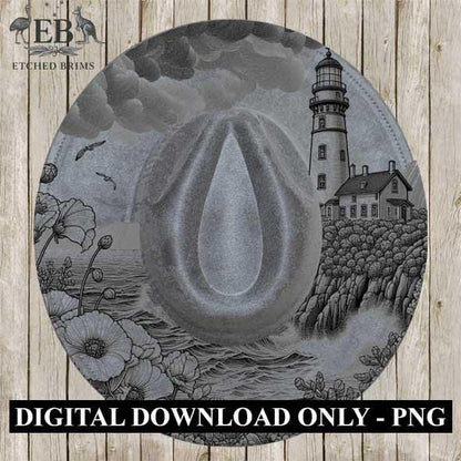 Lighthouse Ocean Flowers 3, Laser Hat Burning Design, Digital Download PNG, Hat Burning Template, Hat Laser Engraving Design, Hat File EB189