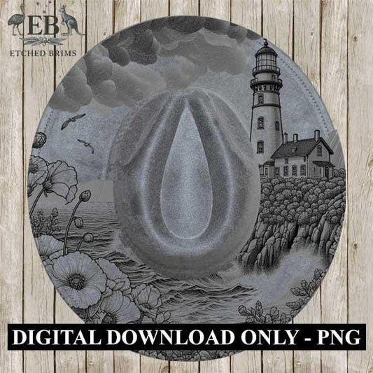 Lighthouse Ocean Flowers 3, Laser Hat Burning Design, Digital Download PNG, Hat Burning Template, Hat Laser Engraving Design, Hat File EB189