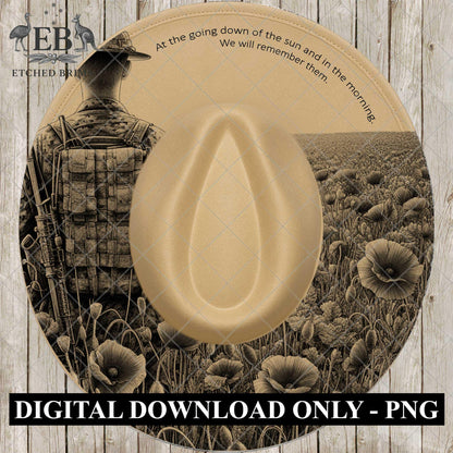 Australian Flag, Poppies, Quote, Hat Burning Design, Laser Engraving Template, Printable Stencil, EB985