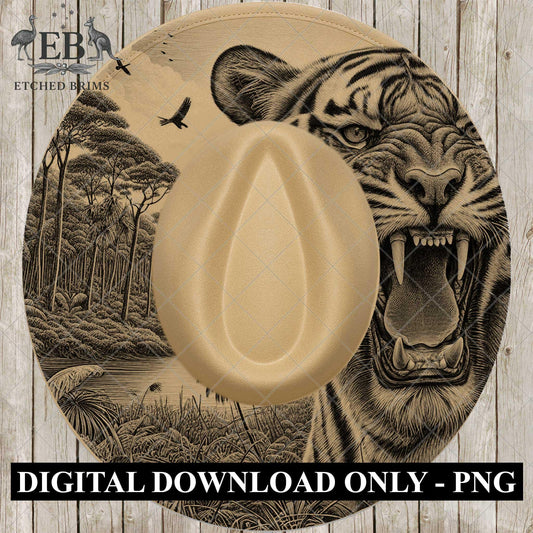 Roaring Tiger, Hat Burning Design, Hat Engraving Template, Wide Brim Burned Hat, PNG Laser Design, EB791
