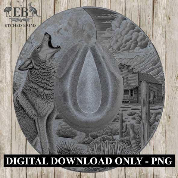 Desert Wolf 4 Hat Engraving Template, Howling Wolf Western Desert Scene, Laser Hat Design, Wide Brim Hat, Cowboy Style, Laser File EB177