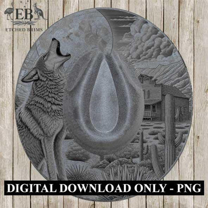 Desert Wolf 4 Hat Engraving Template, Howling Wolf Western Desert Scene, Laser Hat Design, Wide Brim Hat, Cowboy Style, Laser File EB177