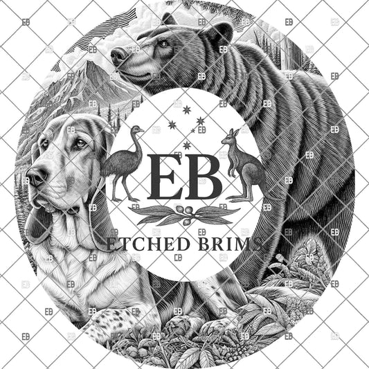 Hound Dog & Bear, Wide Brim Hat Template, Hat Engraving, PNG, PDF, Digital File for Burning Hats, EB1113