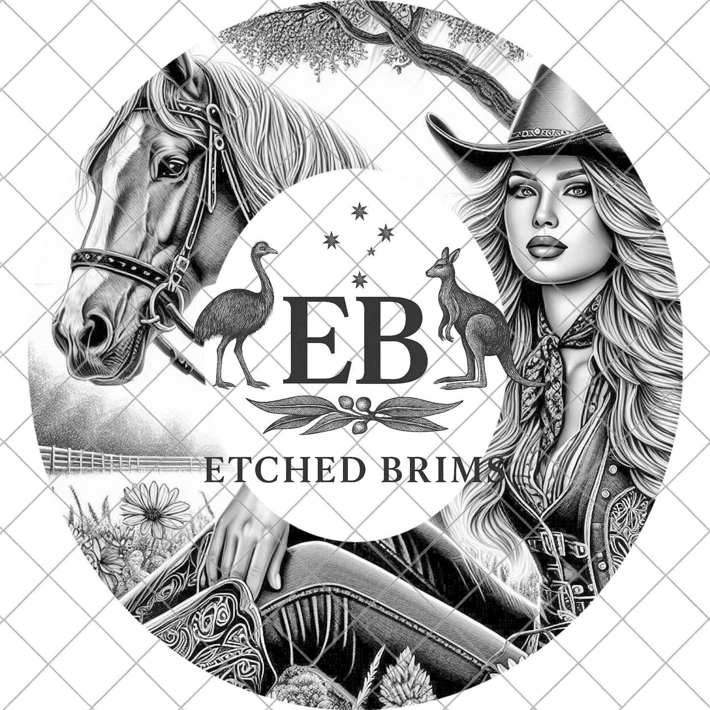 Cowgirl and Horse Hat Burning Design, Digital Download PNG, PDF, Country Life, Laser Engraving Template, Printable Stencil, EB942